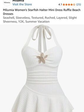 Amazon White Halter Midi Dress with Starfish Accent